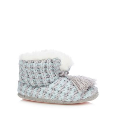Light blue cable knit slipper boots